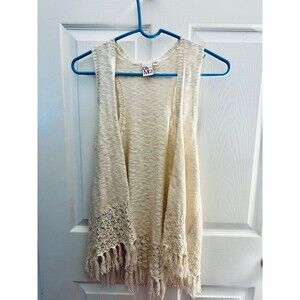 Vintage Oh.M.G  Crochet Cotton Fringe Vest Size Small